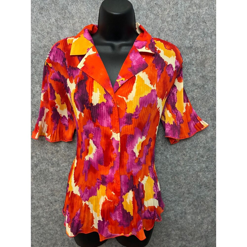 Artsy Maximalist Pleated Blouse Eclectic Festival Retro Size M Peplum Stretchy
